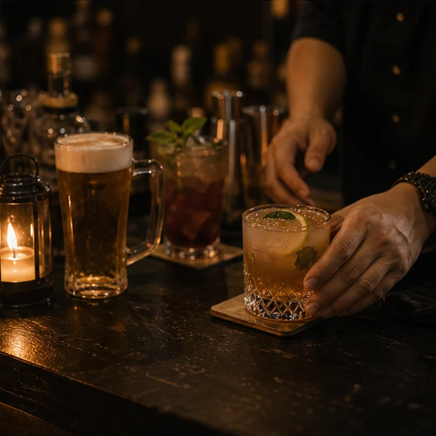 吧台遞上一杯調酒